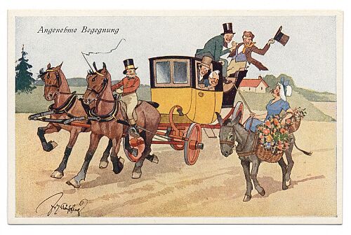 Postkarte Schoenpflug_Kutsche Esel