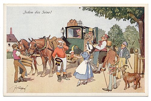 Postkarte Schoenpflug Kutsche Ziegenbock