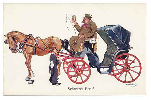 Postkarte Schoenpflug Fiaker Bier