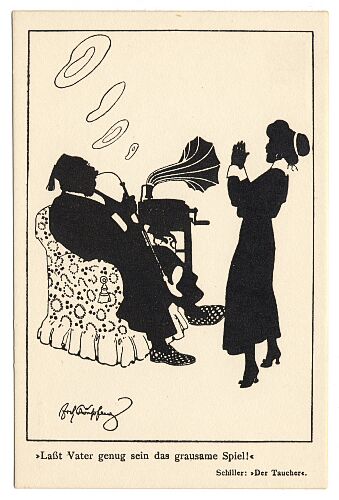 Postkarte Silhouette Sch�npflug Grammophon