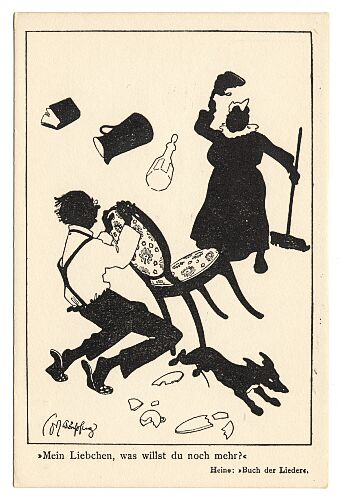 Postkarte Silhouette Sch�npflug Dackel