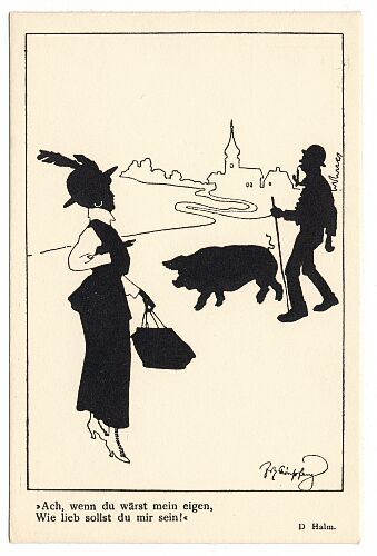 Postkarte Schoenpflug Schwein