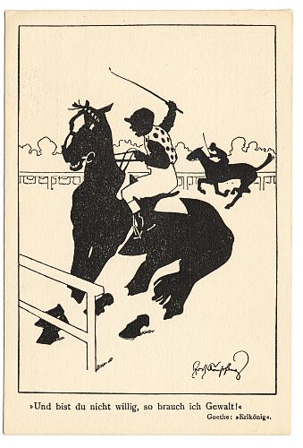 Postkarte Silhouette Sch�npflug Reitsport